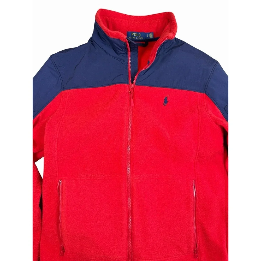 Polo Ralph Lauren Fleece Jacket Mens Small Red Blue Full Zip Colorblock Coat